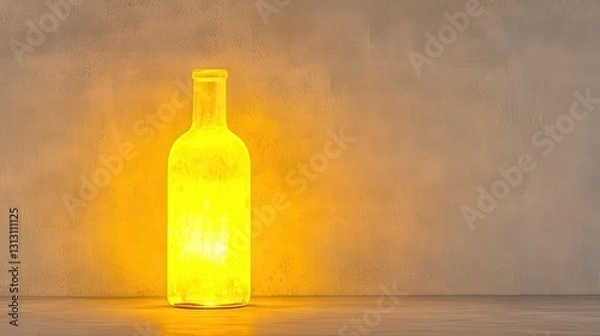 Fototapeta Elegant Glass Bottle Illuminated with Soft Yellow Light in Studio