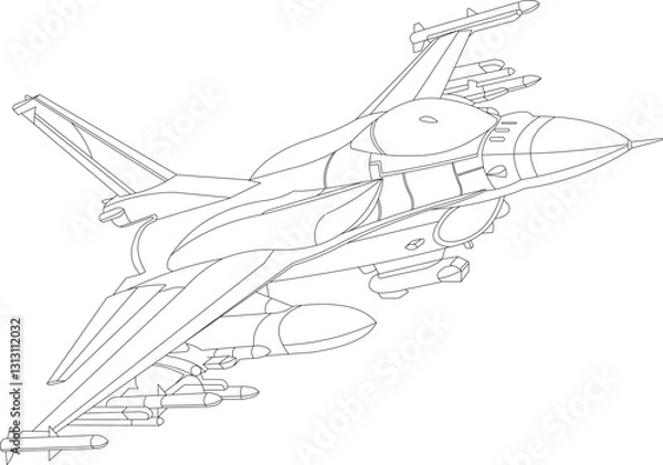 Fototapeta vector image, fighter jet sketch