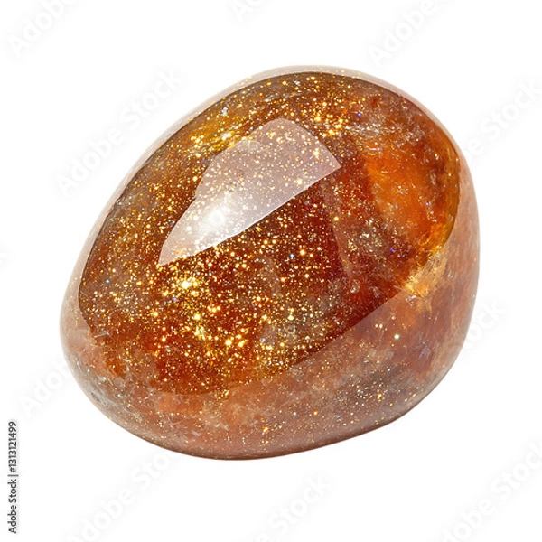 Fototapeta A Polished Sunstone with Golden Sparkles Isolated on Transparent Background