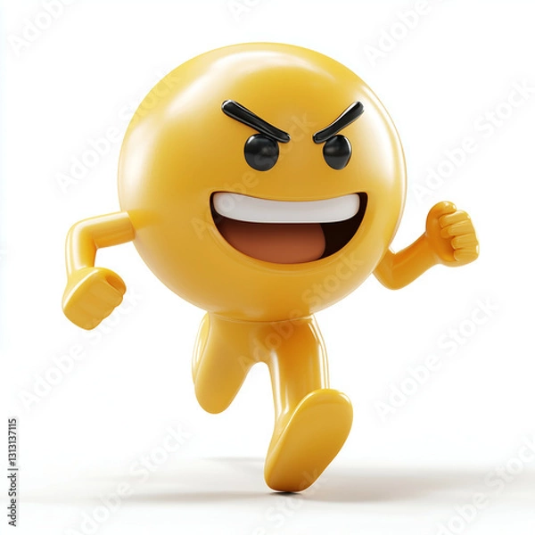 Fototapeta 3D Animated Cartoon Emoji: Dynamic Happy Yellow Character Running with Playful Expressions and Positive Vibes for Digital Art