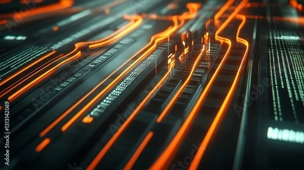 Fototapeta Illuminated Circuitry Data Flow on a Futuristic Tech Backdrop