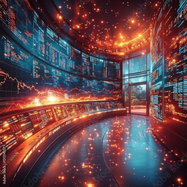 Fototapeta Data visualization event in a futuristic control room with high-tech displays and dynamic graphics