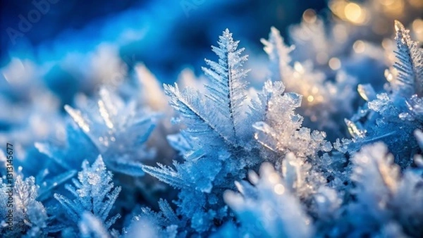 Fototapeta Abstract Ice Crystal Frost Texture: Macro Winter Background