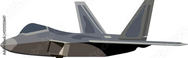Fototapeta vector image, grey fighter jet from the side