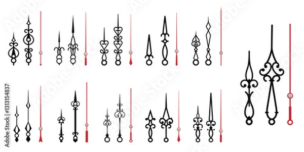 Fototapeta Set of Vintage Clock or Ornate Clock Hands Collection isolated.