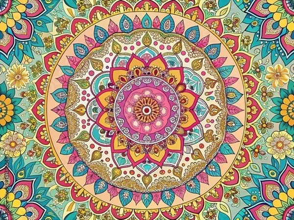 Fototapeta Adorable Small Animal Mandala Pattern Background for Graphic Design Projects