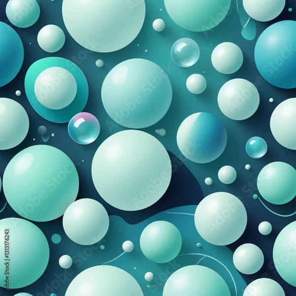Fototapeta A futuristic, modern 3D illustration features glossy blue and green spheres and cylinders on a vibrant, abstract gradient background, blending digital minimalism with geometric elegance.