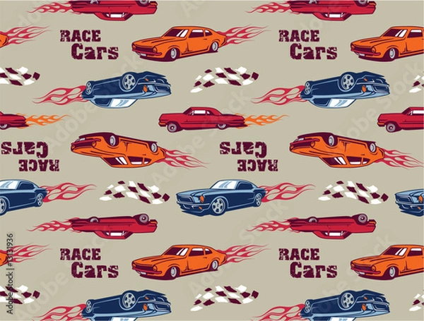 Fototapeta Race Cars seamless