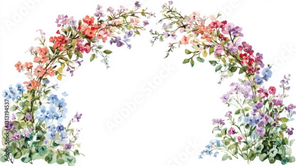 Fototapeta watercolour clipart vector an arch of florals framing them from underneath white background 