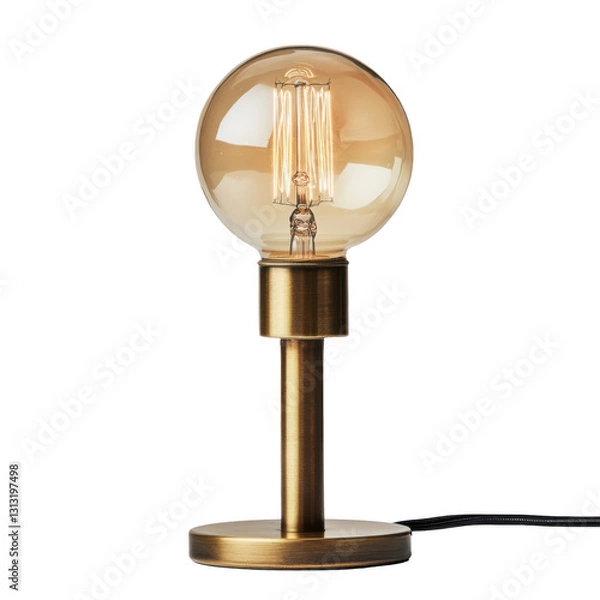 Fototapeta vintage style table lamp with exposed filament bulb and brass base, perfect for adding warm, retro touch to any room