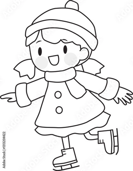 Obraz Line drawing of a girl ice skating. Figure skating.  Cute, fun. Vector illustration.