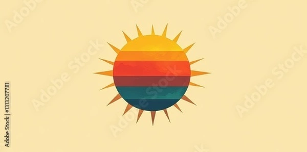 Fototapeta A colorful stylized sun with rays on a neutral yellow background