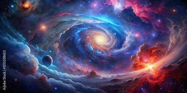 Fototapeta Cosmic Nebula: Low Light Astrophotography Background Banner