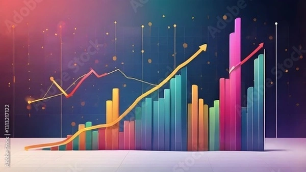 Obraz Data Visualization: Growing Financial Bars and Line Graph