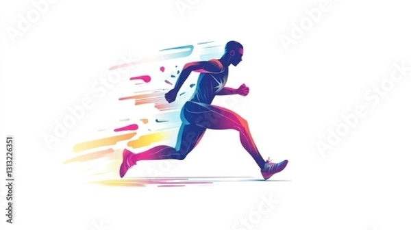 Obraz Abstract Running Man, Dynamic Silhouette, Colorful Action