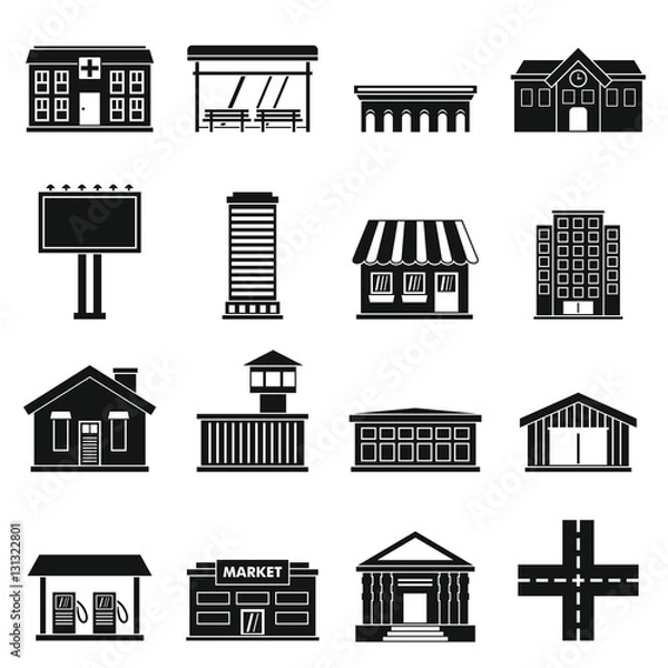 Fototapeta City infrastructure items icons set. Simple illustration of 16 city infrastructure items vector icons for web