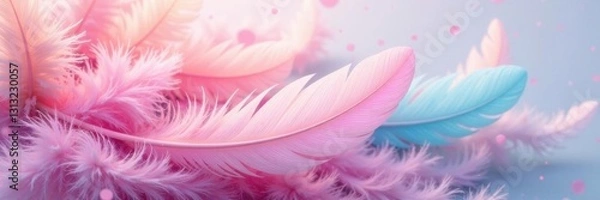Fototapeta Soft pastel feathers, abstract swirl background, painted, texture, romantic