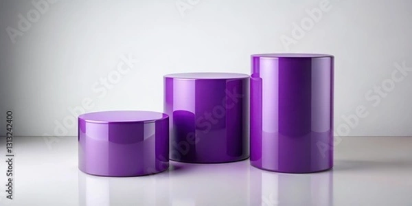 Fototapeta Sleek purple podiums standing alone on a plain white background, showcasing elegance and sophistication for product display purposes, modern decor, presentation