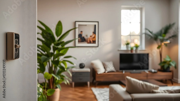 Fototapeta Smart Home Technology Meets Natural Elegance in a Bright, Airy Space, Blending Convenience with Comfort and Style
