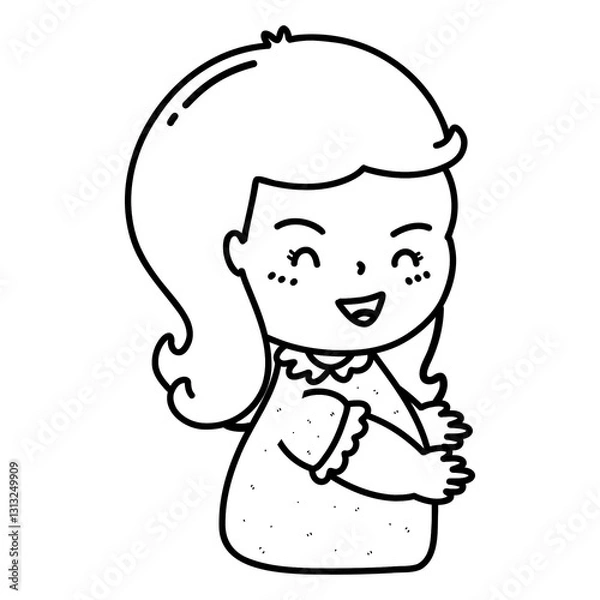 Fototapeta Cartoon outline illustration of middle-aged woman reaching out to embrace and hug, concept of warm feelings, image showing love, coloring book image concept of mother's day