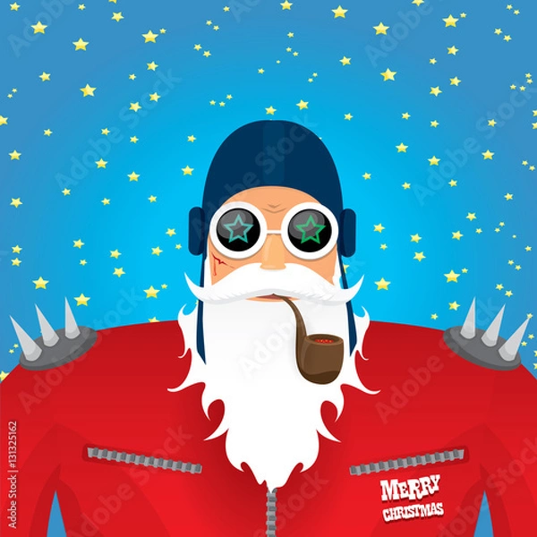 Fototapeta vector biker santa claus with smoking pipe.