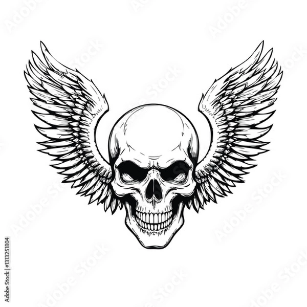 Fototapeta Head Skull With Wings illustration