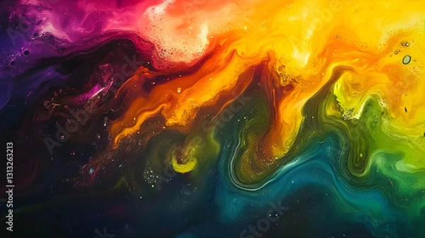 Obraz Psychedelic oil slick background with iridescent rainbow colors shifting and morphing in fluid motion