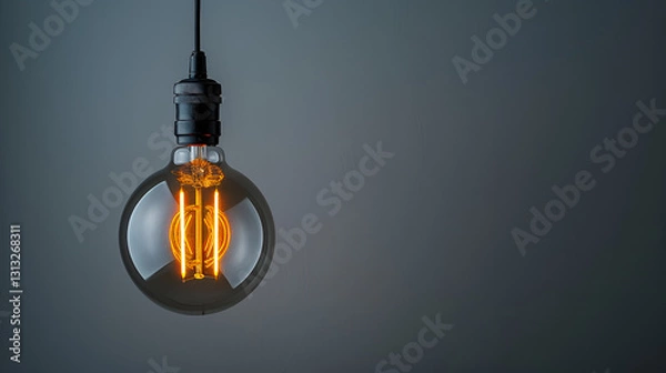 Fototapeta A single light bulb, glowing warmly against a beautiful background