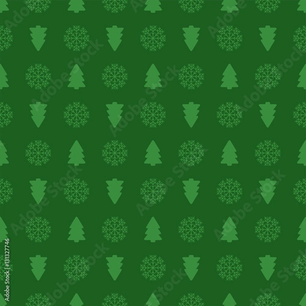 Fototapeta Holiday seamless pattern with christmas tree and snowflakes. Vec