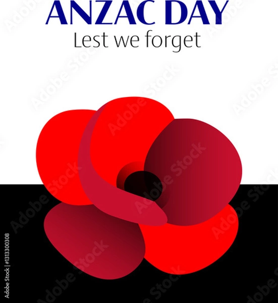Obraz Anzac day vector vertical poster with poppy flower composition on black and white background