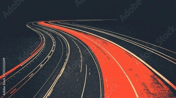Obraz Abstract Highway at Night with Light Streaks and Red Lane Artistic Illustration Digital Art Modern Design Urban Scene Futuristic
