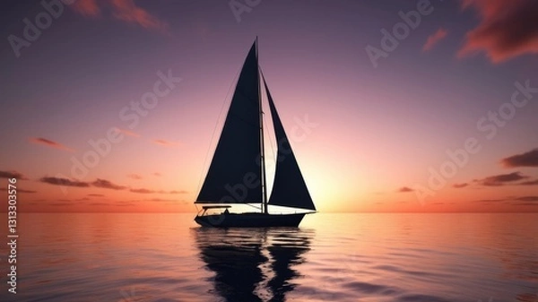 Fototapeta  a sailboat silhouetted against a vibrant sunset over the calm sea, generate AI