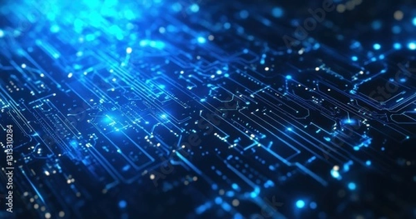 Obraz Abstract Digital Blue Circuit Board Background with Glowing Lights and Highlighted Connections for Technology and Data Concept Visuals