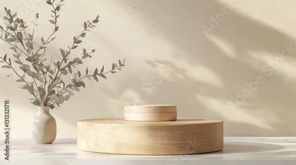 Obraz Beige Wood Podium Display with Branches
