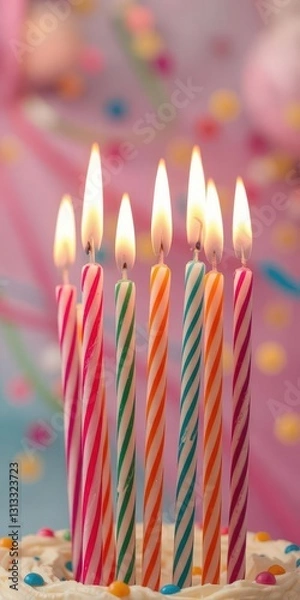 Obraz Vibrant birthday candles ablaze against a colorful backdrop, candles, wax