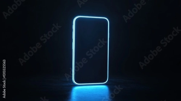 Fototapeta Glowing Smartphone Outline on Dark Background with Neon Effect