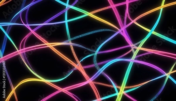 Obraz neon, abstract, colorful, glowing, lines, light, vibrant, futuristic, digital, energy, dynamic, motion, electric, spectrum, illuminated, fluid, movement, artistic, modern, radiant, bright, luminescent