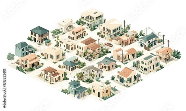 Fototapeta Isometric Pixelated Neighborhood Design