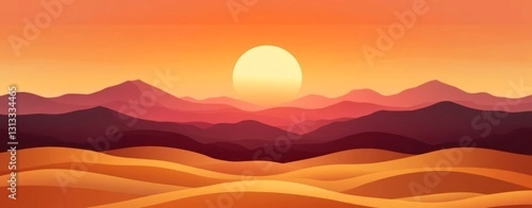 Fototapeta A bright sunset creating long shadows over a field of golden wheat. Contemporary, minimalistic, flat, and isolated illustration