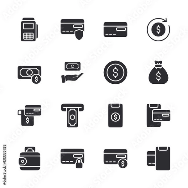 Fototapeta A set of black and white icons for various payment methods