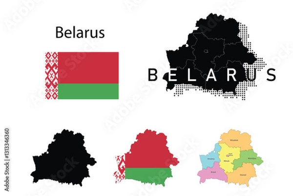 Fototapeta Belarus flag and map illustration vector.