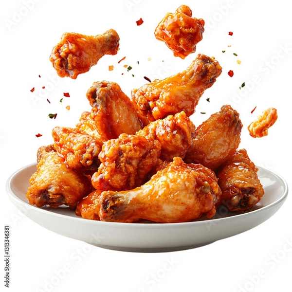 Fototapeta A Plate of Crispy Chicken Wings with Buffalo Sauce Isolated on Transparent Background