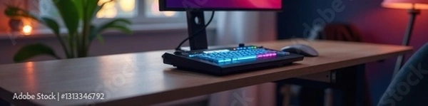 Fototapeta Sleek control panel on modern height adjustable desk , adjustable height, mechanism, desk