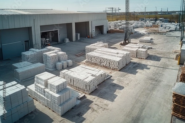 Obraz Aerial perspective of a foam concrete block factory
