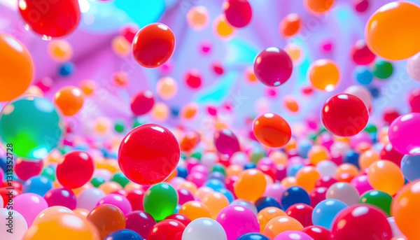 Fototapeta Surreal candy world where jellybeans hover in mid-air, pulsating with vibrant neon energy