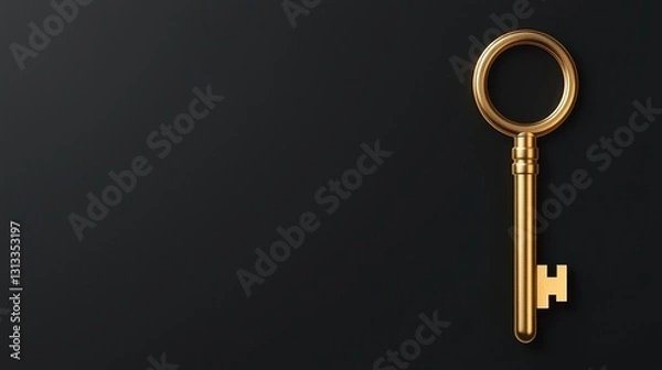 Fototapeta A golden key against a dark background, symbolizing access, security, and potential opportunities.