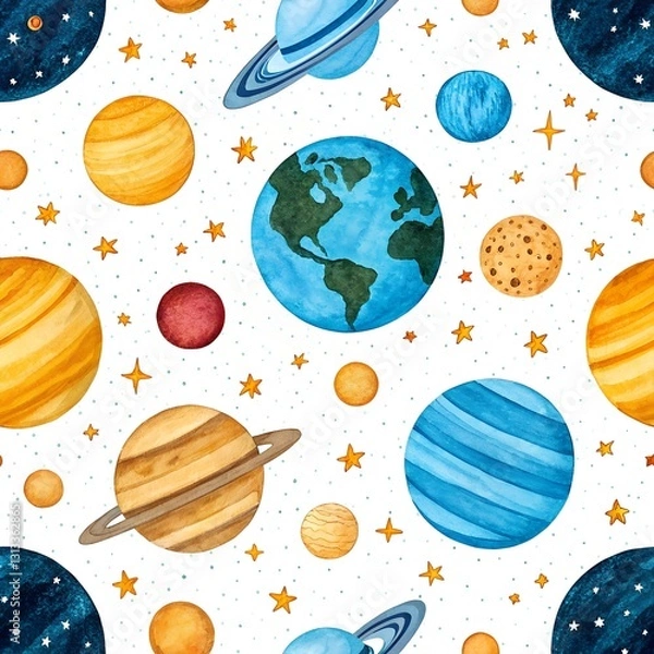 Fototapeta seamless pattern with planets