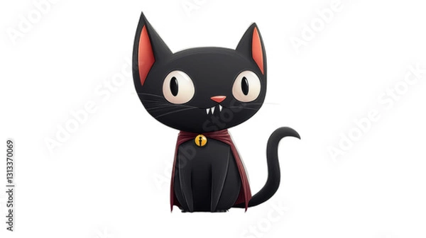 Fototapeta Black cat wearing vampire cape sitting on transparent background