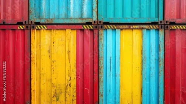 Fototapeta Colorful Shipping Containers Stacked in an Industrial Background