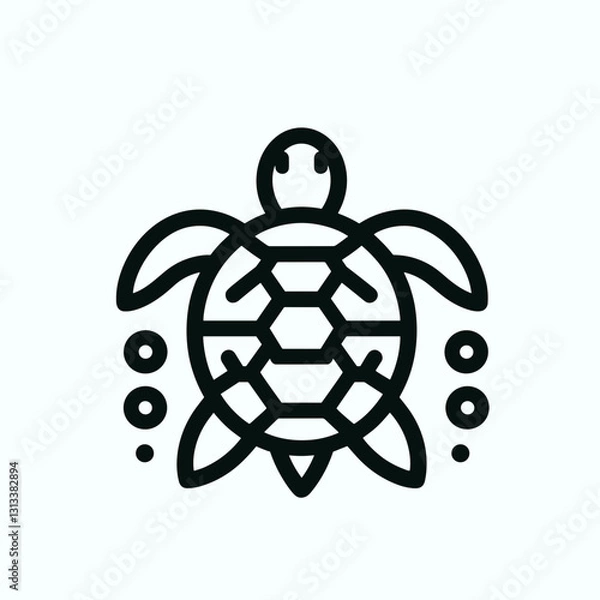 Fototapeta Black and white icon in minimal style. Peaceful Sea Turtle Swimming with Bubbles.